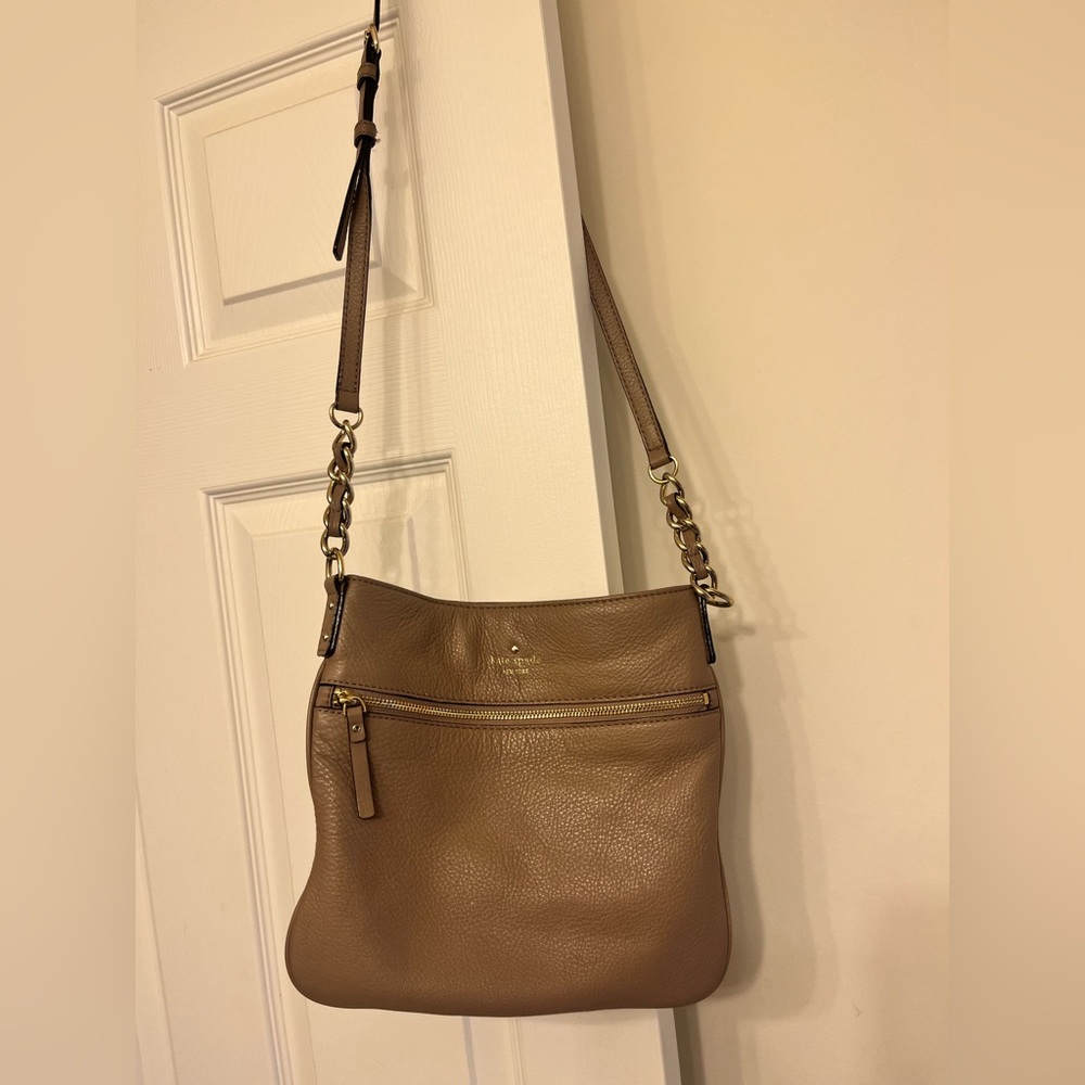 Kate spade nude leather crossbody bag with gold hardware